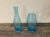 Blue Glass Etched Vases