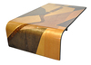 Midcentury coffee table; waterfall patchwork inlay