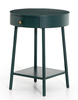 nightstand;  Juniper green, round with brass pull, low shelf