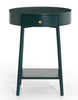 nightstand;  Juniper green, round with brass pull, low shelf
