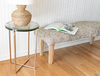 side table; CLEARED, Glass table top with Rose Gold metal legs