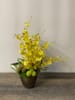 SILK Yellow Orchids in Copper tone Ceramic Vase