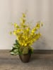 SILK Yellow Orchids in Copper tone Ceramic Vase