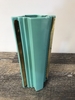 Vintage Deco Aqua Ceramic Vase with Brass Fittings