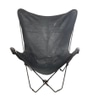 Butterfly Chair; black leather, metal frame,