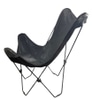 Butterfly Chair; black leather, metal frame,